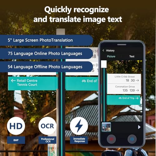 AI Language Translator Device, 5" Screen Support 139 Languages Online & 17 Offline Translation, Instant Voice Text Photo Translation, No WiFi Needed Portable AI Translator for Travel Business Learning