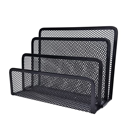 Yuidaaavzz File Sorters Black Metal Mesh Desk Organizer Desktop Letter Sorter Mail Tray File Organiser Office Home Bookends Book Holder (Black)