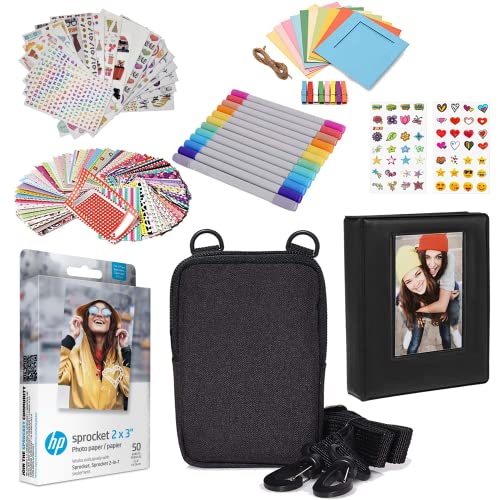 HP 2x3 Premium Zink Photo Paper (50 Pack) Accessory Kit with Photo Album, Case, Stickers, Markers