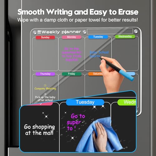 Acrylic Magnetic Dry Erase Calendar Board for Fridge, 2 Pack Clear Weekly & Monthly Calendar Planning Board Set for Refrigerator with 8 Markers, Reusable Family Schedule Planner (11.8" × 15.7")