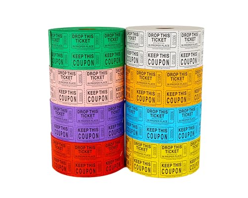 Lancaster Bingo Company Double Row Raffle Event Roll Tickets - 1000 Consecutively Numbered, Perforated, Hold This Coupon Tickets - Multipacks (8-Pack)