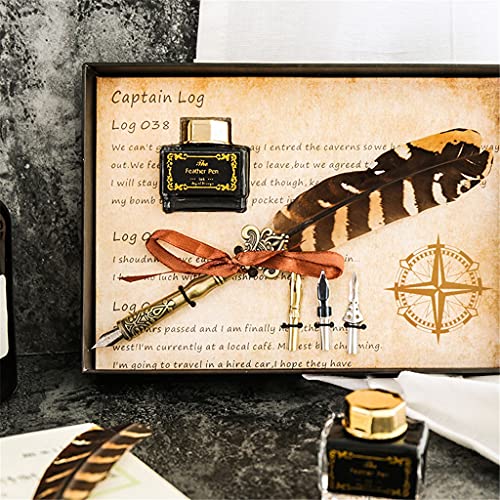 Retro Classical Feather Dip Pen Fountain Ink Bottle with 3 Nibs Stationery Gift Box for School Birthday Calligraphy (Color : A) (C)