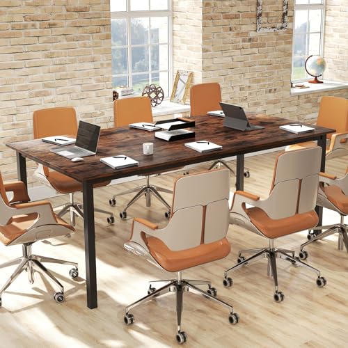 LDAILY 6ft Conference Table, 71"x35.5" Large Meeting Table with Sturdy Metal Legs & Cable Grommet, 8-10 People Conference Room Table for Training Space, Boardrooms, Collaborative Zones (1)