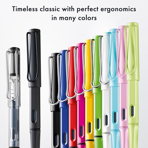 LAMY safari blue - Fountain Pen with ergonomic grip & polished steel nib in size F - ideal for any Writing & Calligraphy - including LAMY T 10 blue cartridge - Right-Handed
