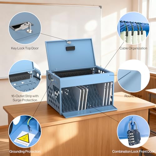 POCHAR 16-Device Charging Station for Classroom, Fully Assembled