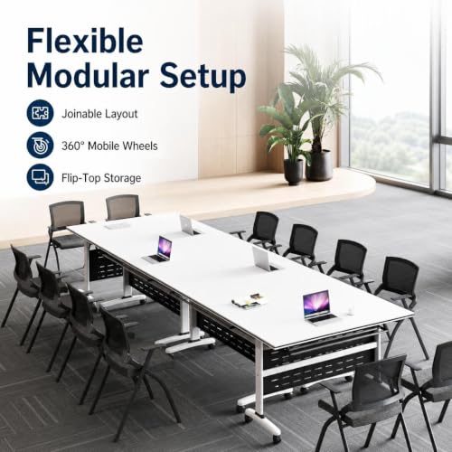 RIXNOMA Modern Modular Convertible Top Mobile Conference Table with Wheels, Joinable Folding Meeting Table for Office, Classroom and Seminar