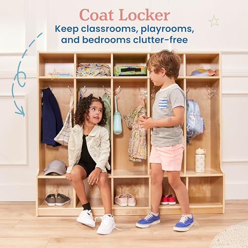 ECR4Kids 5-Section Coat Locker with Bench and 5 Scoop Front Bins, Classroom Furniture, Clear