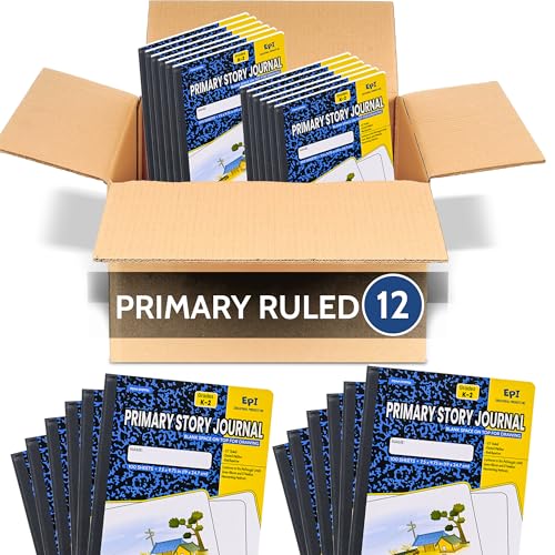 12 Pack - EPI Primary Ruled Composition Notebook Black - 200 Pages (100 Sheets), 9-3/4 x 7-½ - Classroom Back to School Supplies, Heavy Duty, Durable Hardcover Office Notebooks, Sewn