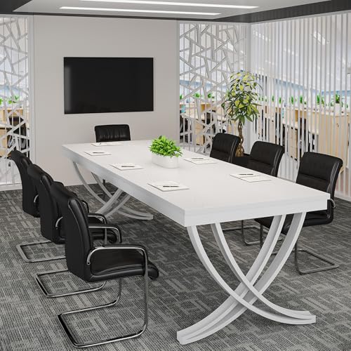 Tribesigns 6.5FT Conference Table for 6-8 People, 78 inch Long Rectangular Seminar Table with Strong Metal Frame, Business Furniture Boardroom Desk for Office Meeting Conference Room (1PC, White)
