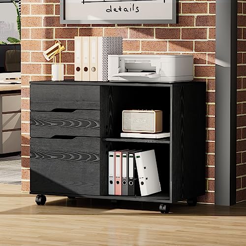 OLIXIS 3 Drawer Lateral File Cabinet, Rolling Printer Stand with Storage