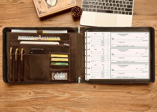7 Ring Check Binder for Business Checks, Checkbook Binder with Zipper for 3-up Business Checks,Personalized Check Book Portfolio for 9 x 13 inch 200 Sheets - 600 Checks, Check Holders for Men/Women