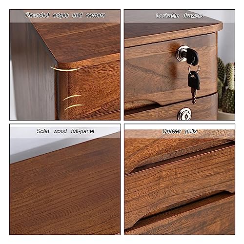 EliteBloom Desktop Storage Box with Drawers - Desktop File Cabinet, Wooden Desktop Storage Box with Lockable Drawers, Office Supplies A4/Receipt File Organizer, Flat File Cabinet (3 Drawer)