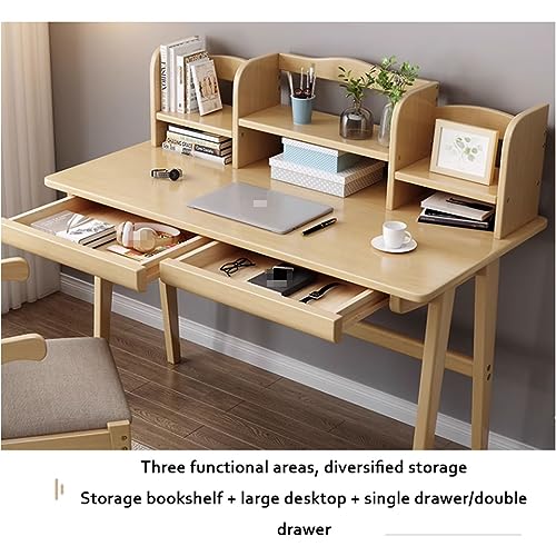 JITEM Computer Desk W/Bookshelf Wooden Home Office Writing Desk Modern Makeup Vanity Desk Workstation Laptop Table for Bedroom