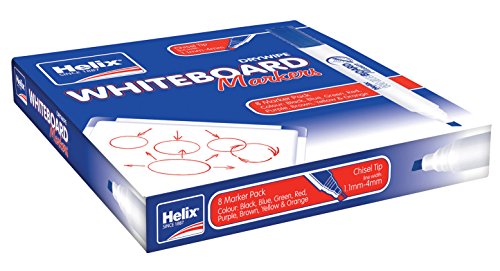 Helix Whiteboard Dry Wipe Marker Pens Chisel Tip x8 (Assorted)