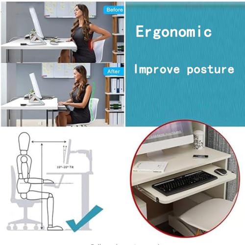 DOUKI Keyboard Tray Wooden Pull Out Keyboard Drawer Under Desk 24" Ergonomic Desk Extender Tray Sliding, Computer Keyboard Holder/Shelf for Typing (Color : White, Size : 28" x 11"(70x27cm))
