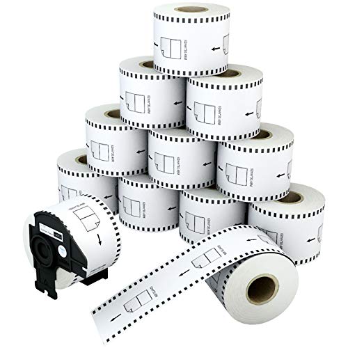 Labelchoice 【12 Rolls】 2.4" x 100 Ft. 3-Proof Continuous Paper Label Tape Replacement for Brother DK-2205 QL-800 QL-820NWB QL-1110NWB and Other QL Series Label Printer, 62mmx30.48m & 1 Frame