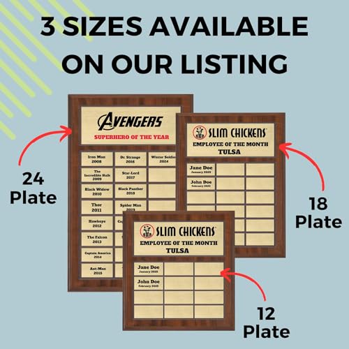 Custom Perpetual Plaque, Employee of The Month, Salesman of The Month Appreciation Award Gold Plates on Wood Grain Pressed Board (24 Plate - 12x18")