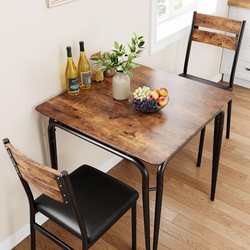 Dining Table for 2, Small Table and Chairs Set of 2, Square Dinette Set for 2, Dinner Table Set, 3 Piece Kitchen & Dining Room Sets for Small Space, Apartment (Vintage, Dining Table with 2 Chairs)