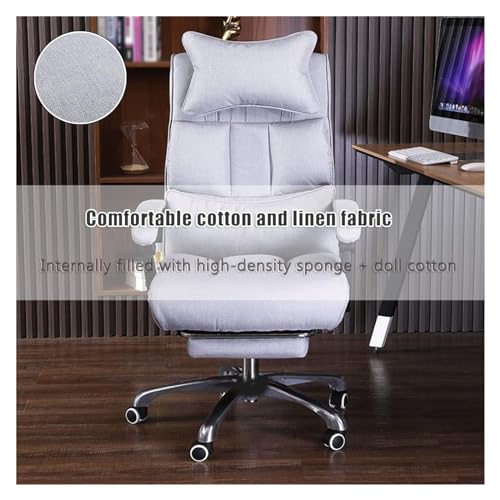 Chair Swivel Chair Executive Chair Footrest Ergonomics Science Division Managerial Chairs, Breathable Cotton Linen Tilt Adjustment Task Chair, Bearing 85Kg/187.4Lbs