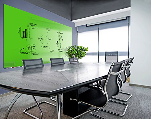 Aria 4'H x 4'W Magnetic Low Profile 1/4" Glass Whiteboard - Green - 4 Rare Earth Magnets, 4 Markers and Eraser