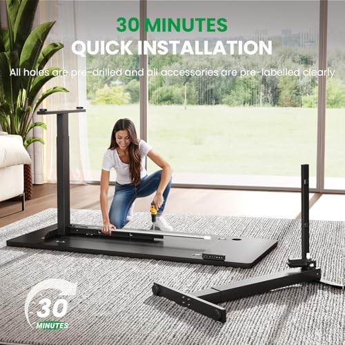 DeskShow Black 47x24 in Electric Standing Desk, 0.8 Inch Thick Tabletop