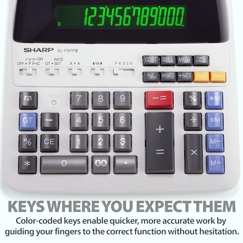 Sharp Heavy Duty Color Printing Calculator, White (EL-1197PIII)