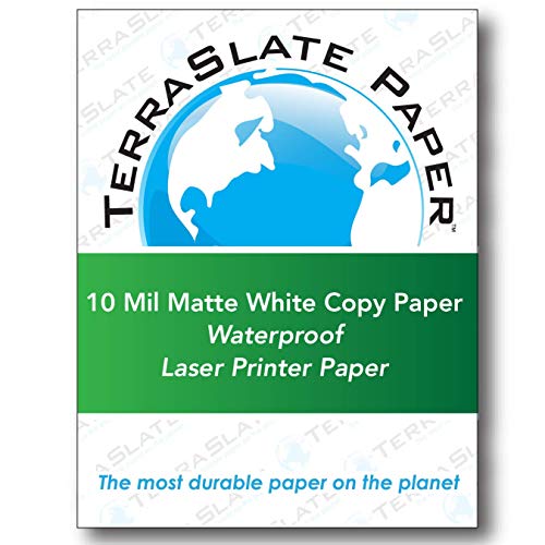 TerraSlate Premium Rain/Weather/Waterproof Paper, 10 Mil 8.5 x 11 Inches, White, Durable Printer Paper (100 Sheets)