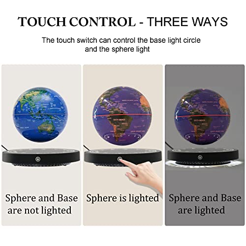 6" World Geographic Globes Floating Globe Lamp Anti Gravity 360 Rotating World Map with LED Light Magnetic Levitating Globe Home Office Desk Decor Creative Birthday Gifts