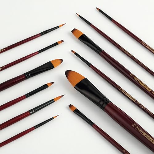 Creative Mark Ebony Splendor Long-Handled Synthetic Sable Paint Brush, Filbert Set of 7, Teijin Multi-Filament Hair, Handcrafted Synthetic Paint Brushes for Acrylic, Watercolor Painting and More