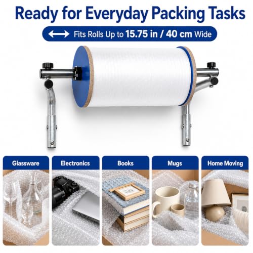 YNBXM Wall Mount Bubble Wrap Roll Holder, Fits 15.75 in, Easy Film Replacement Bubble Foam Wrap Roll Dispenser for E-Commerce Packing & Warehouse Packing Galvanized Steel Build
