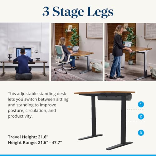 UPLIFT DESK Bamboo (60 x 30 inch) Standing Desk 2-Leg V3 Adjustable Stand Up C-Frame (Indus.), Advanced Keypad, Wire Grommets, Wire Tray, Rocker Board