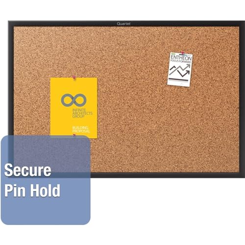 Quartet Cork Bulletin Board 48"W x 36"H Pin Board, Black Aluminum Frame (2304B)