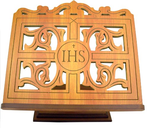 Religious Gift 14" IHS Carved Wood Hymn Book Bible Display Stand Home Chapel Decoration