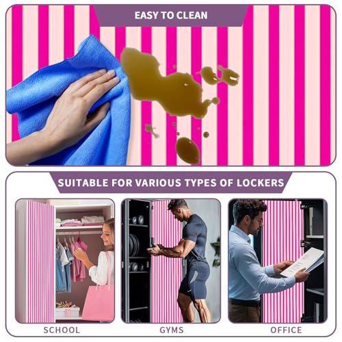 CEREJYPUZ 2 Pcs Locker Magnetic Wallpaper Pink White Vertical Striped Retro Seamless Design 12" x 36" Wall Magnetic Sticker Removable Locker Accessories Decor Easy Install for Office School