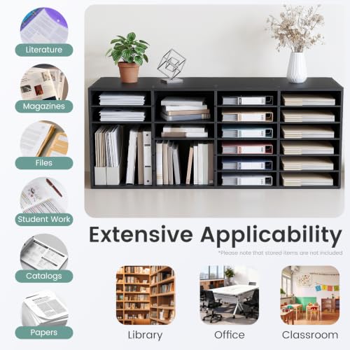 LNUJIUN Literature Organizer 24 Slots Compartments PVC Mail Organizer Countertop Literature Sorter for Home, Office, School (Black)
