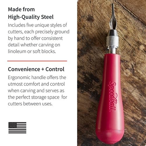 Speedball Linoleum Cutter Kit, 2-Handle Tool Set, Includes 6 Professional Linocut Carving Blades, Made in USA