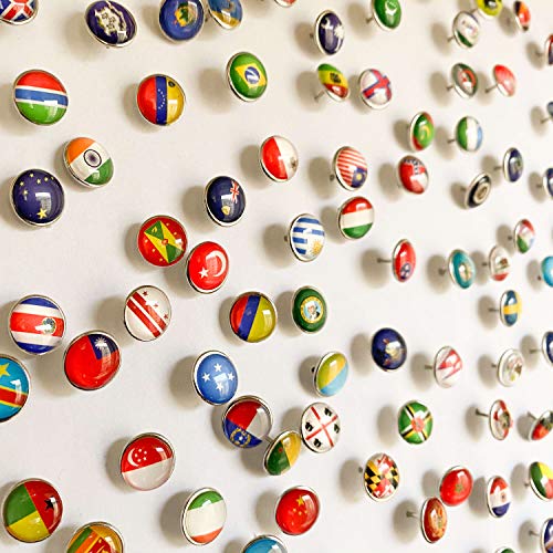 National Flag Thumb Tacks Country Map Push Pins (287 Pieces) - for Bulletin Board, Wooden map, Office, calendars