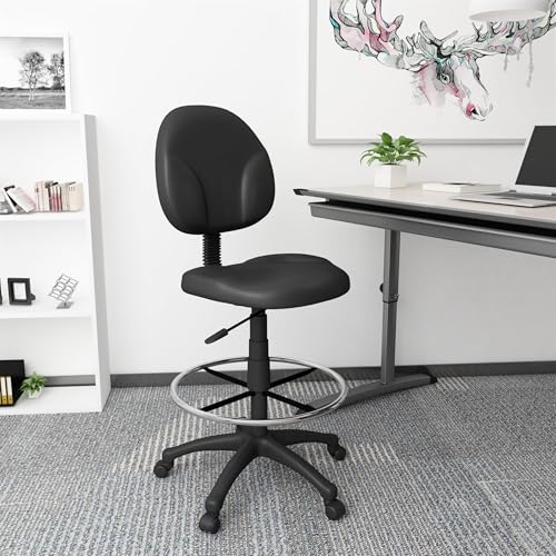Scranton & Co Adjustable Drafting Stool, 26.5"-31.5" Seat Height, Fabric, Black Finish, Contoured Back, Extra Large Cushion, Pneumatic Height Adjustment, Ergonomic Office Chair for Workspace Use