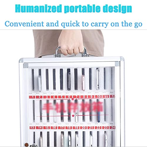 12/24/36 Slots Aluminum Alloy Pocket Chart Storage Cabinet for Cell Phones Wall-Mounted Cell Phone Locker Box with A LockedCan Be Carried by Hand for Office Classroom (Color : Silver, Size : 24) (Silv