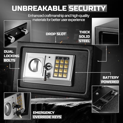 Flexzion Small Drop Safe Box with Digital Keypad, 12 x 8 x 8 in, Black