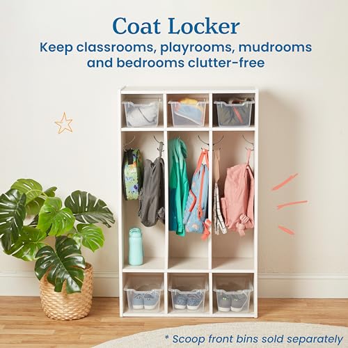ECR4Kids Streamline 3-Section Coat Locker with Cubby Storage, Classroom Furniture, White Wash