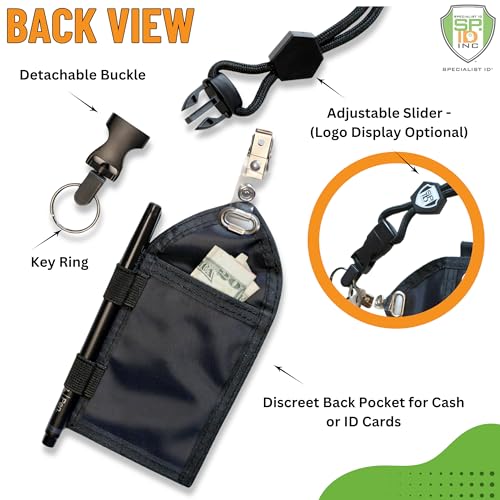Bulk 25 Pack - Ultimate Nylon Badge Holder with Pen Loop Key Ring and Heavy Duty Lanyard, by Specialist ID (Black)