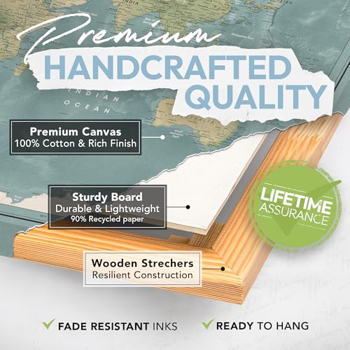 Premium Detailed World Map Pinboard on Canvas | Interactive Map with Pins | Perfect for Marking Your Adventures and Memories | Pin Adventure map (32 x 24)