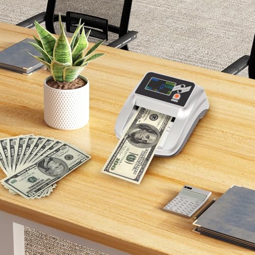 Money Counter Machine with Value Count, Dollar Bill Detector with 5 Anti‑Counterfeit Detection, Compact Currency Counter for Bank Retail Store Shops Restaurants
