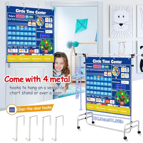 Circle Learning Time Center Pocket Chart Calendar Set, Educational Pocket Chart Learning Shape, Color Classroom Pocket Chart-Number Pocket Chart Wording Rhyme Pictures Pocket Chart