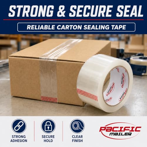 Pacific Mailer Clear Packing Tape, 2 Inch Wide, 2.0mil Thickness, 110 Yard Per Roll [Pack of 36 Rolls]