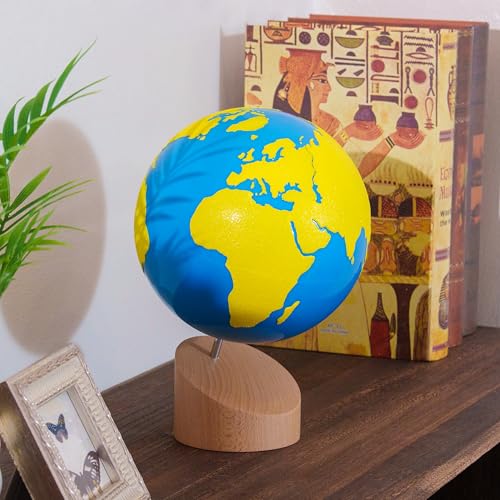 Premium Montessori Sandpaper Globe- Land & Water Tactile Globe, Solid Beechwood Geography Materials, Sensory Learning Toy for Toddlers, Homeschool & Classroom Learning
