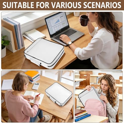 White Solid Color Accordion File Organizer with Zipper, 3 Ring Binder with 7 Pocket Expanding File Folder, 500 Sheet Document Organizer for A4 Letter School Office Supplies