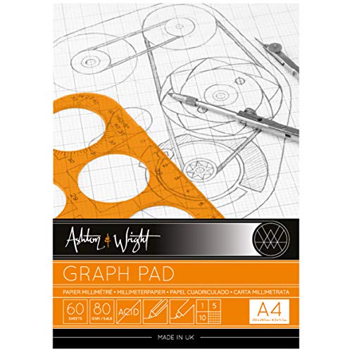 Ashton and Wright - A4 Grey-Grid Graph Pad - 80gsm Paper - 60 Sheets - Pack of 2