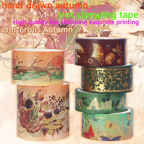 60 Rolls Washi Masking Tape 15/20/25/40 Mm Wide Set,Hand Drawn Autumn Gold Foil Decorative Craft Tapes,for DIY School Supplies,Gift Wrapping,Bullet Journals